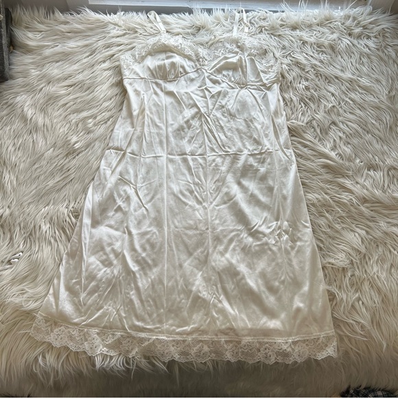 Sears Other - Vintage Sears Full Slip Dress Womens 38 Nylon Coquette Lingerie 80s Ivory